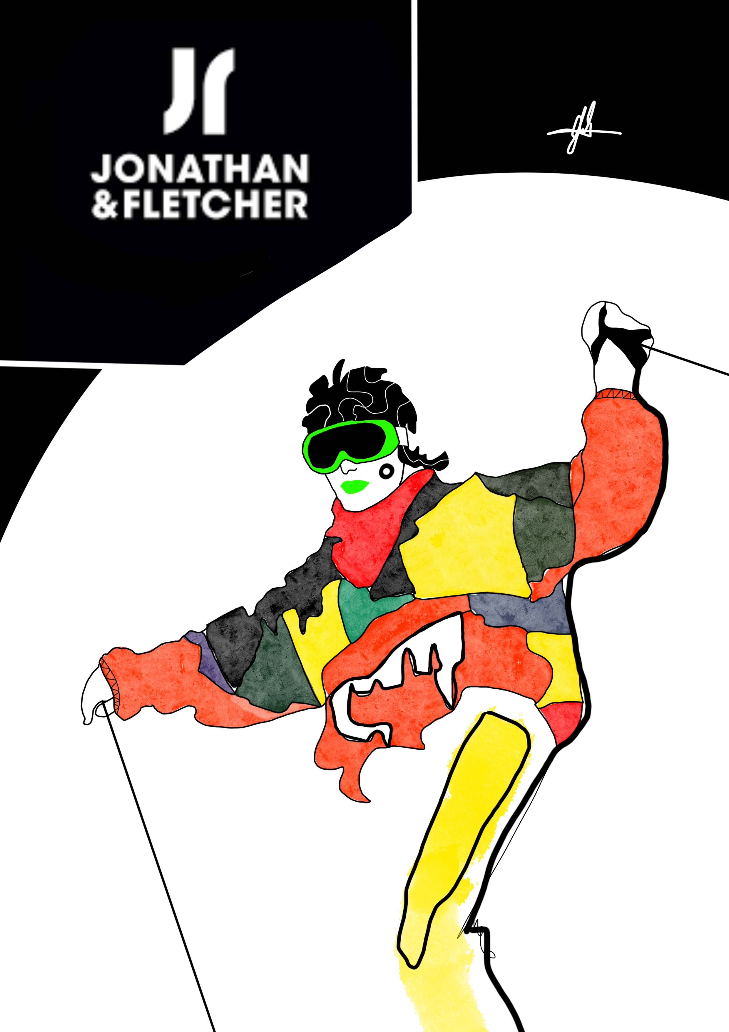 Jonathan and Fletcher ski jacket illustrated by Gabriele Melodia